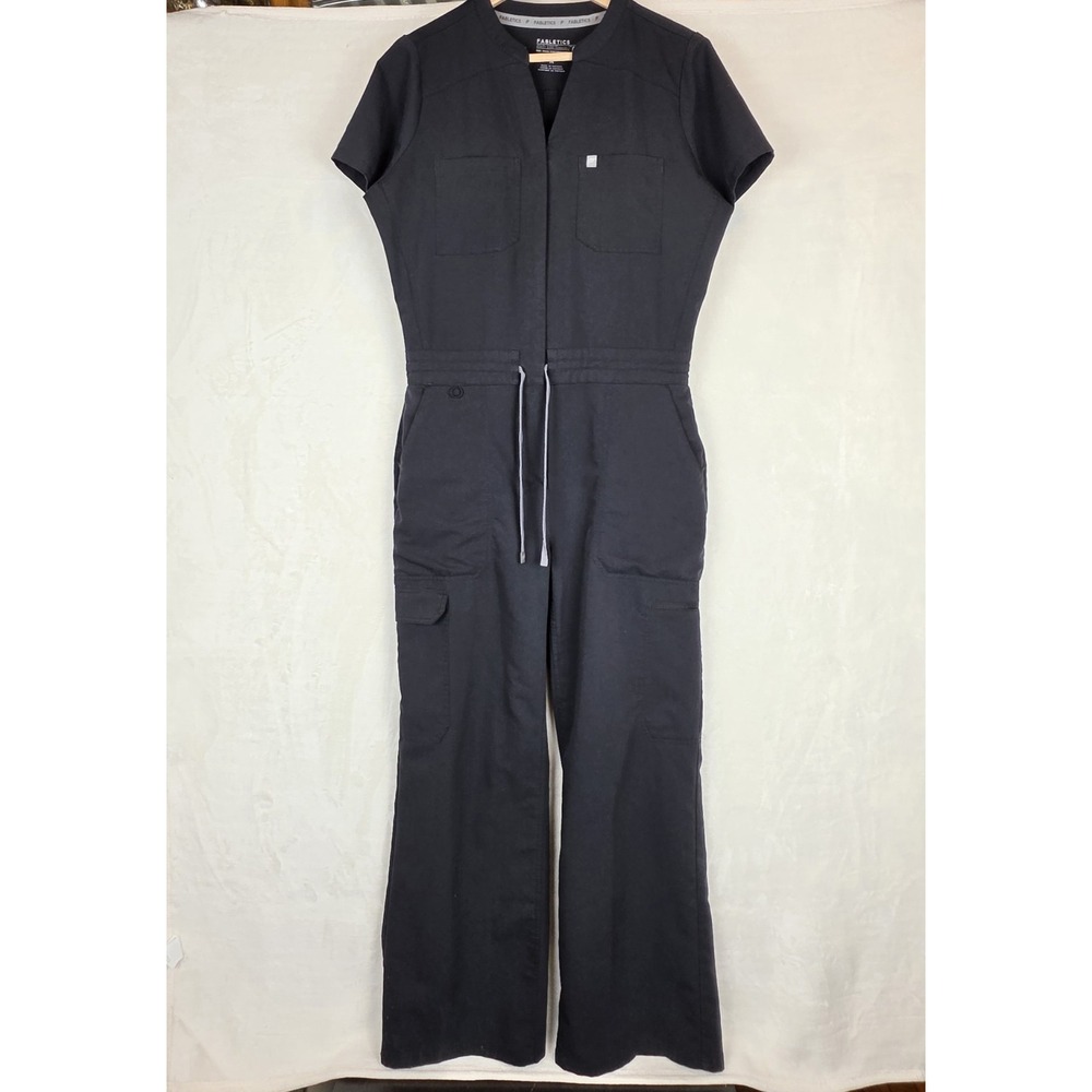 Fabletics Empower Wide Leg Scrub Jumpsuit Womens M Black Drawstring